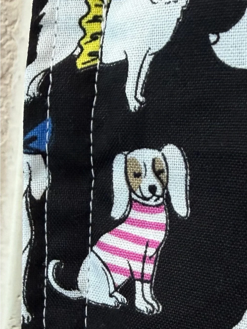 White Dog Pattern Canvas Tote Bag - Handcrafted